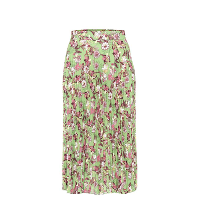 Vetements Pleated Floral Crêpe Skirt In Green