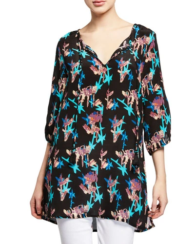 Tolani Plus Size Dagmar Floral-print Tunic In Raven