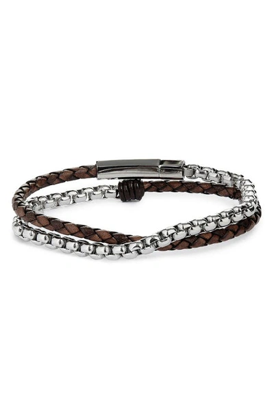 Jonas Studio Braided Leather & Chain Double Wrap Bracelet In Brown