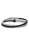 Jonas Studio Men's Braided Leather & Steel Chain Double Wrap Bracelet In Jet