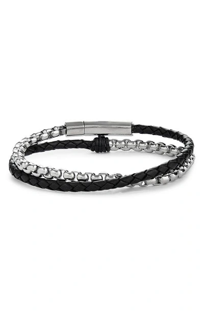 Jonas Studio Men's Braided Leather & Steel Chain Double Wrap Bracelet In Black
