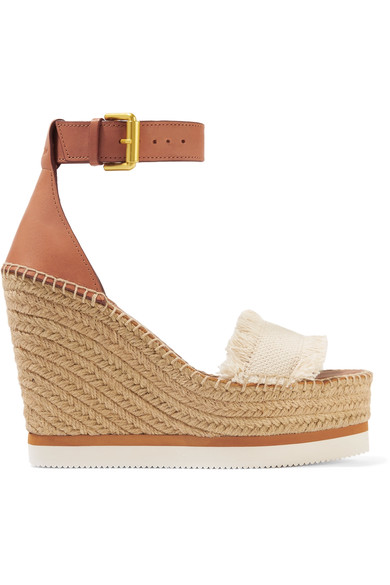 See By ChloÉ Fringed Canvas And Leather Espadrille Wedge Sandals In Tan ...
