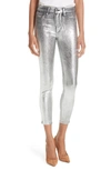 L Agence Margot Metallic Coated Crop Skinny Jeans In Black Cheetah Crackle Foil