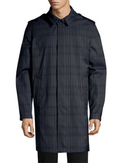 Corneliani Point Collar Plaid Raincoat In Navy