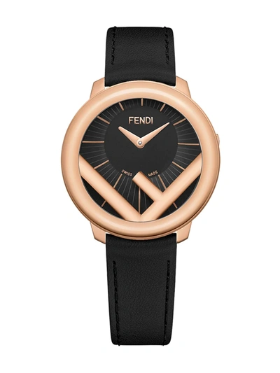 Fendi Run Away Leather Strap Watch, 36mm In Black