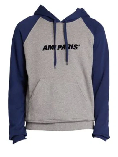 Ami Alexandre Mattiussi Logo Baseball Hooded Sweatshirt In Grey Navy