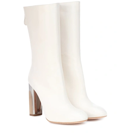 Alexander Mcqueen 105mm Leather Boots In White,silver,gold