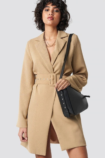 Na-kd Wide Sleeve Belted Blazer Dress - Beige