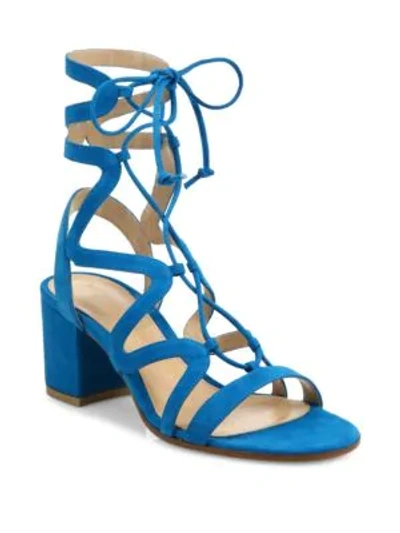 Gianvito Rossi Suede Lace-up Block Heel Sandals In Curacao