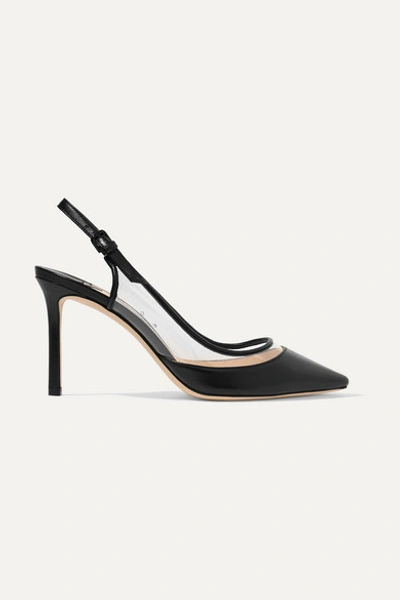Jimmy Choo Erin 85 Pvc And Leather Slingback Pumps In Black