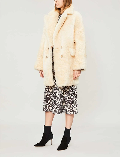 Whistles Borg Double-breasted Lamb-leather And Faux-fur Coat In Cream