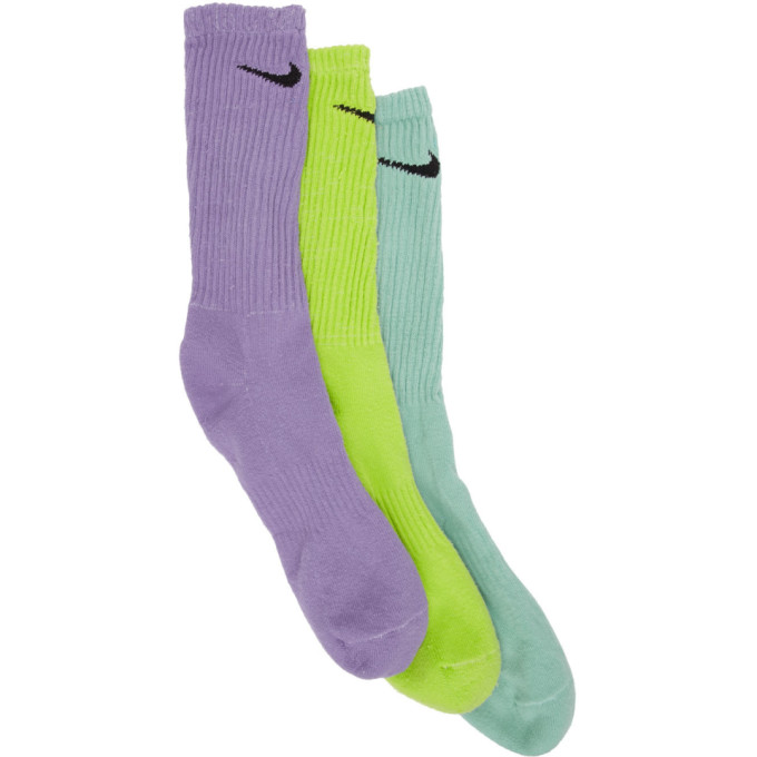 Erl Threepack Nike Edition Multicolor Logo Socks In Prpl/grn/b ModeSens