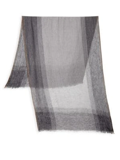 Brunello Cucinelli Check Linen & Silk Scarf In Grey Brown