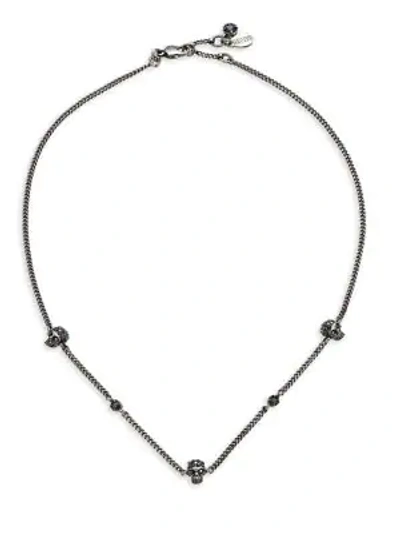 Alexander Mcqueen Crystal Skull Oxidized Silvertone Station Choker