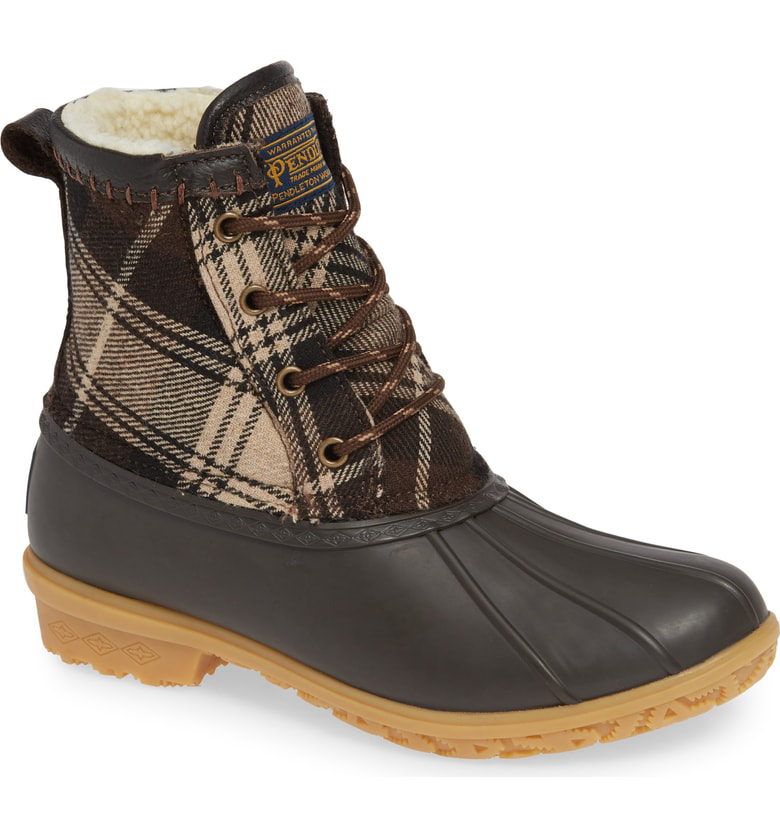 Pendleton Heritage Plaid Duck Boot In Brown Rubber | ModeSens