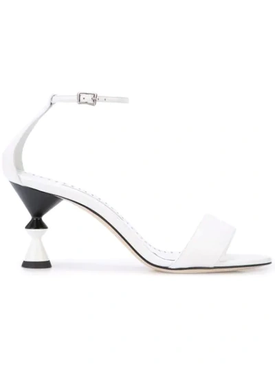 Manolo Blahnik Leda Leather Ankle-wrap Sandals With Sculpted Heel, White