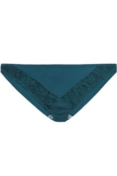Heidi Klum Intimates Woman Poison Iris Lace And Stretch-jersey Low-rise Briefs Storm Blue