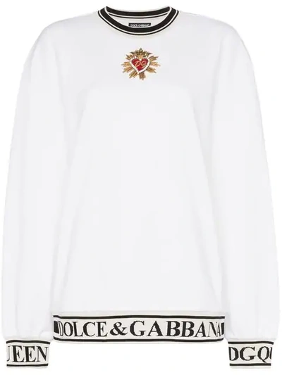 Dolce & Gabbana Sacred Heart Logo Band Cotton Sweatshirt In White