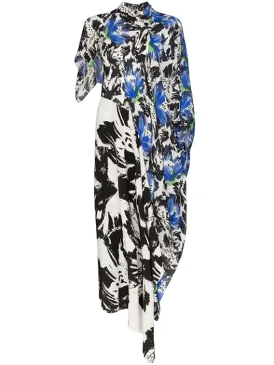 Roland Mouret Calhern Floral Print Asymmetric Tie Dress In Purple