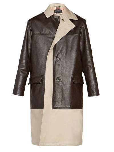 Balenciaga Layered Cotton-gabardine And Leather Coat In 2041 Brown