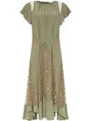 Chloé Lace-insert Silk-crepe Dress In Green