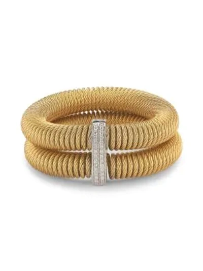 Alor Women's Kai 18k White Gold & Yellow-tone Stainless Steel Diamond Tiered Coiled Bangle Bracelet