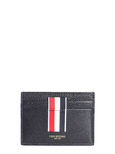 Thom Browne Leather Card Holder In Nero