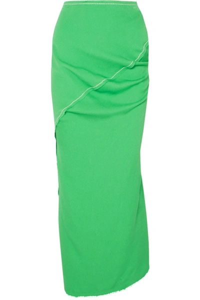 Marni Frayed Gathered Crepe Midi Skirt In Green