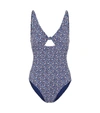 Tory Burch Palma Floral Knot-front One-piece Swimsuit In Navy
