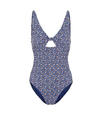 Tory Burch Palma Floral Knot-front One-piece Swimsuit In Navy