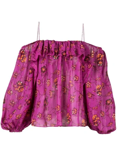 Ulla Johnson Ruffled Cold Shoulder Top In Purple