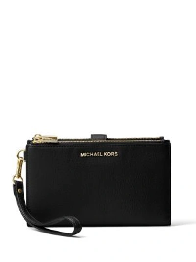 Michael Michael Kors Double Zip Leather Wristlet In Black