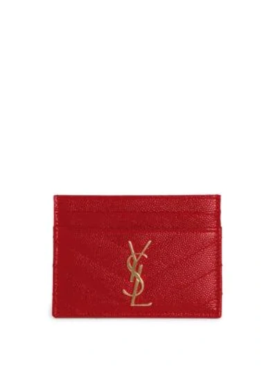 Saint Laurent Monogram Matelassé Leather Card Case In Red