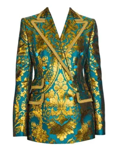 Dolce & Gabbana Women's Jacquard Metallic Double-breasted Structure Jacket In Gold Blue