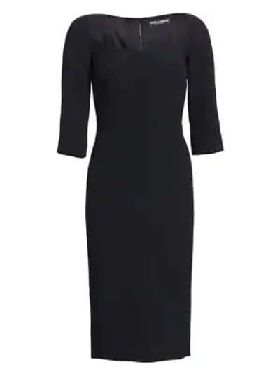 Dolce & Gabbana Scoop-neck 3/4-sleeve Crepe Pencil Dress In Black