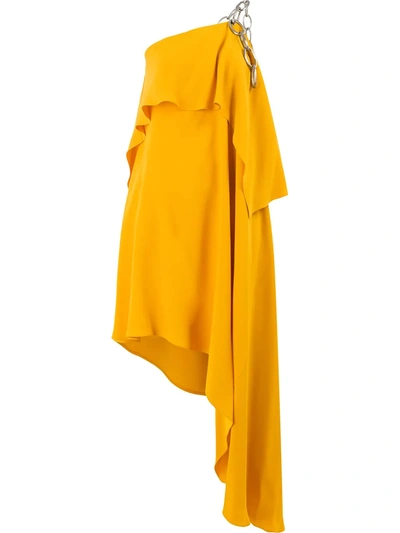 Monse Asymmetric Draped Chain-embellished Crepe Dress In Yellow