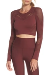 Alo Yoga Siren Long Sleeve Crop Top In Black Cherry