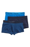 Calvin Klein 3-pack Stretch Cotton Low Rise Trunks In Bold Navy/ Dover Blue