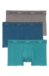 Calvin Klein 3-pack Stretch Cotton Low Rise Trunks In Grey Sky/ Blue/ Raliegh
