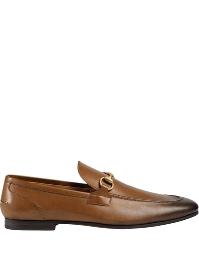 Gucci Jordaan Horsebit Burnished-leather Loafers In Brown | ModeSens