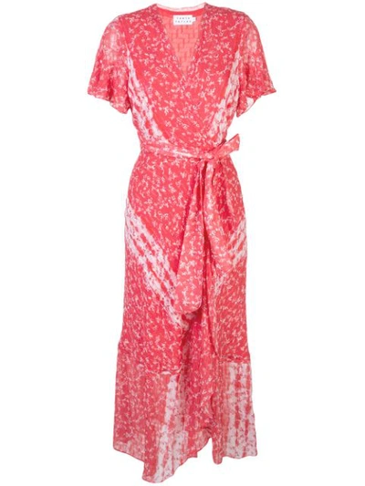Tanya Taylor New Blaire Floral-print Short-sleeve Wrap Dress In Ditsy Floral Stripe Guava