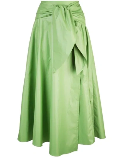 Tibi Glossy Plainweave Tie-front Midi Skirt In Grass