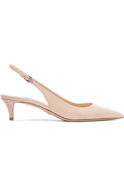 Prada 45 Glossed Textured-leather Slingback Pumps In Neutral