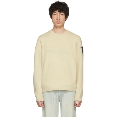 Gucci Off-white Panther Head Crewneck Sweater In 9101 Ivory