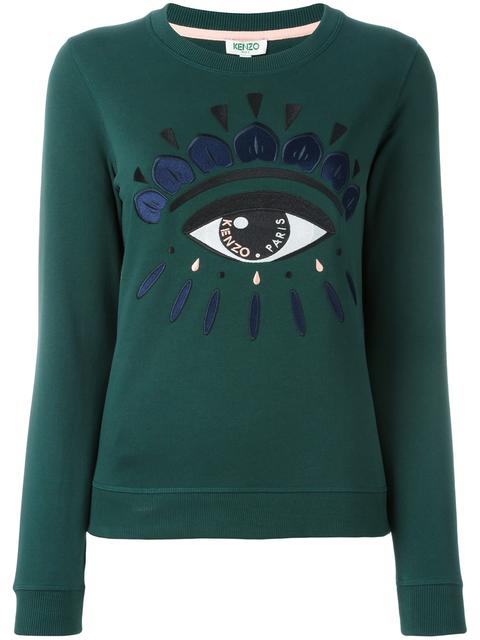 Kenzo Embroidered Eye Icon Cotton Sweatshirt In Pine | ModeSens