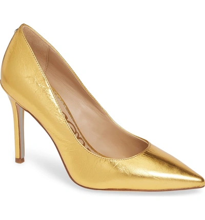 Sam Edelman Hazel Pointy Toe Pump In Exotic Gold Leather