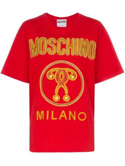 Moschino Oversized Embroidered Cotton-jersey T-shirt In Red
