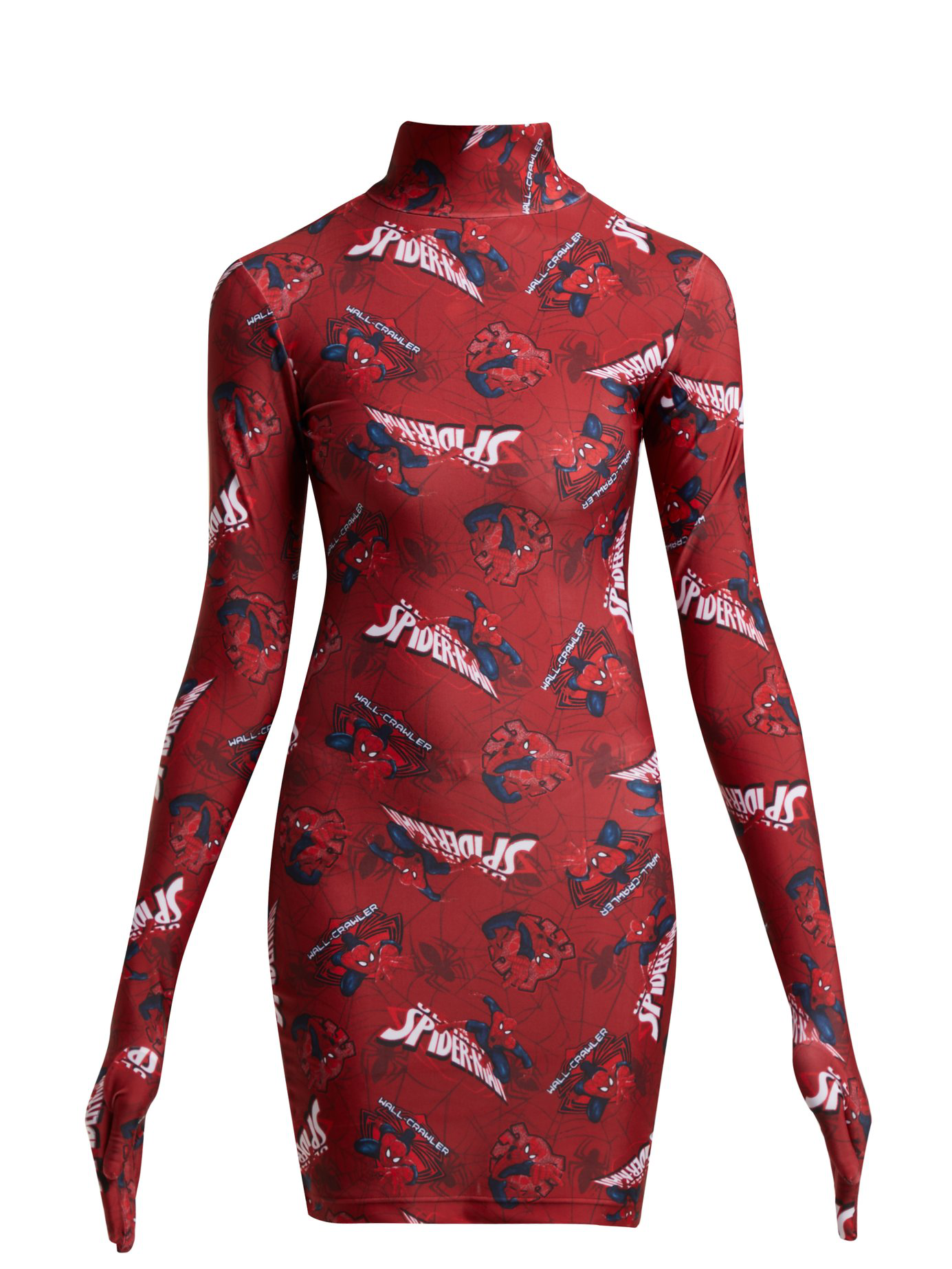 Vetements Spidermanprint Glovesleeve Jersey Dress In Red ModeSens