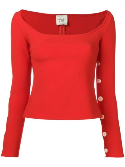 A.w.a.k.e. Square-neck Long-sleeve Crepe Top In Red