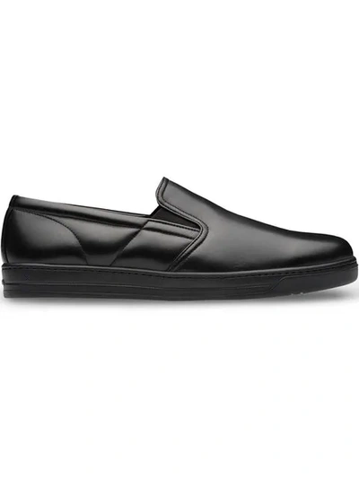 Prada Leather Slip-on Sneakers In Black